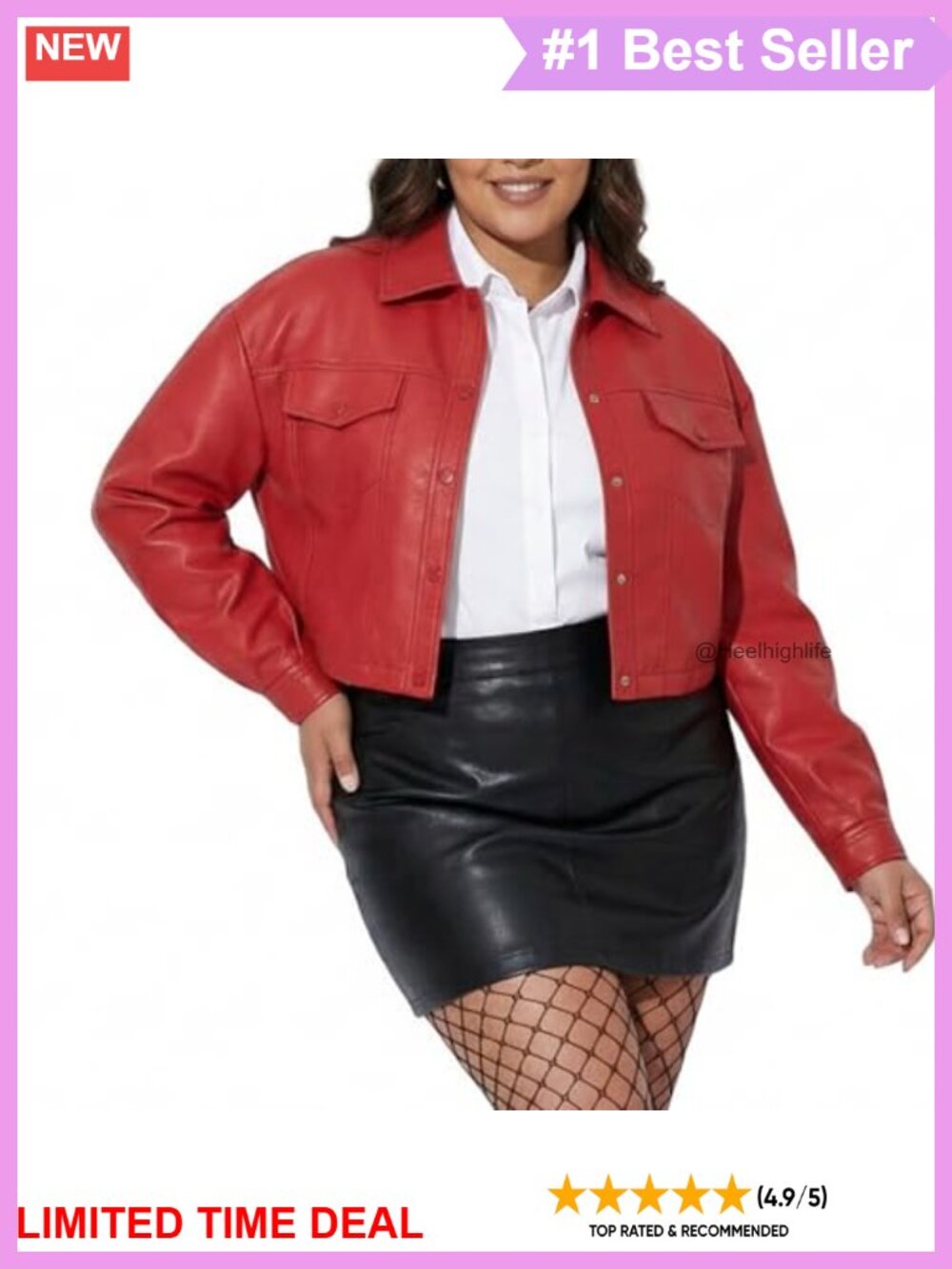 Faux Leather Cropped Biker Jacket Plus Size Button Moto Coat